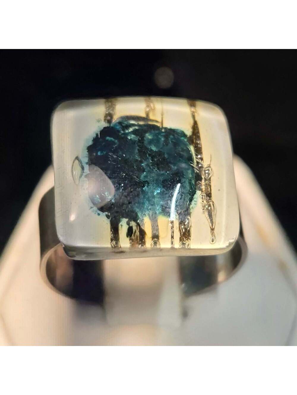 Custom Glass Sterling Silver Ring sz os